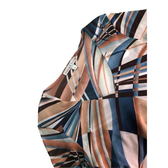 Moa Moa Size Large Geometric V-neck Top 90s Lettuce Edge Trim 3/4 Length Sleeve - Picture 3 of 7